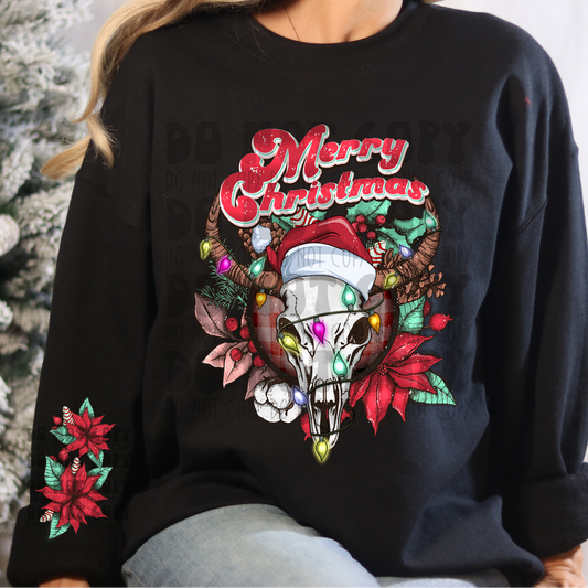 MERRY CHRISTMAS SKULL W/ SLEEVE - DTF TRANSFER