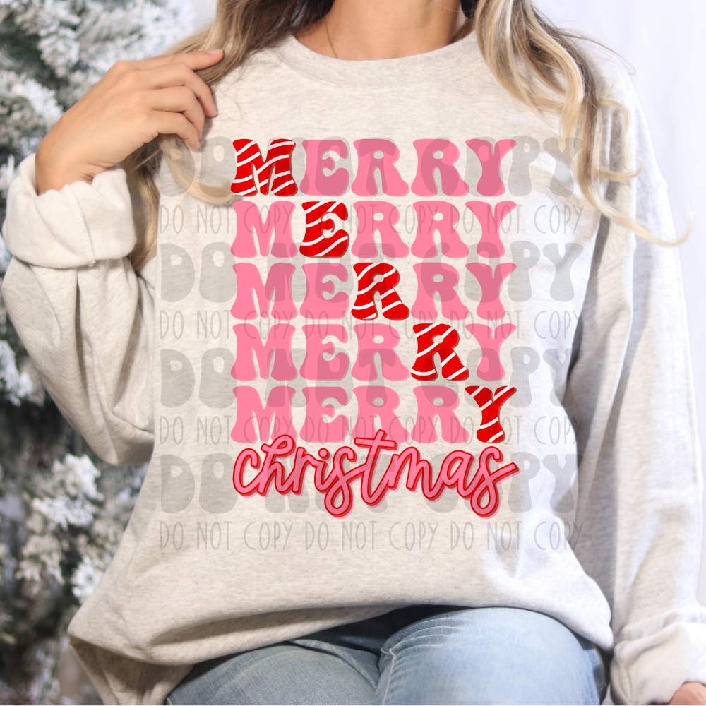 MERRY CHRISTMAS STACKED PINK/RED - DTF TRANSFER