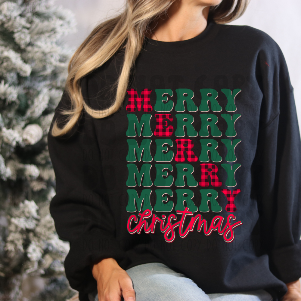 MERRY CHRISTMAS STACKED GREEN/RED - DTF TRANSFER