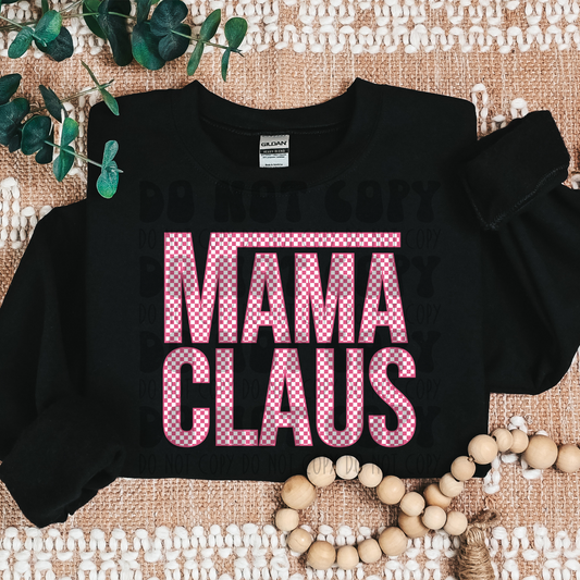 MAMA CLAUS PINK CHECKERED W/WHITE - DTF TRANSFER