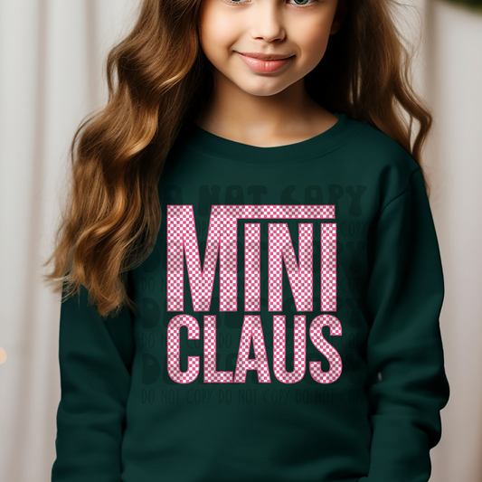 MINI CLAUS PINK CHECKERED W/WHITE - DTF TRANSFER