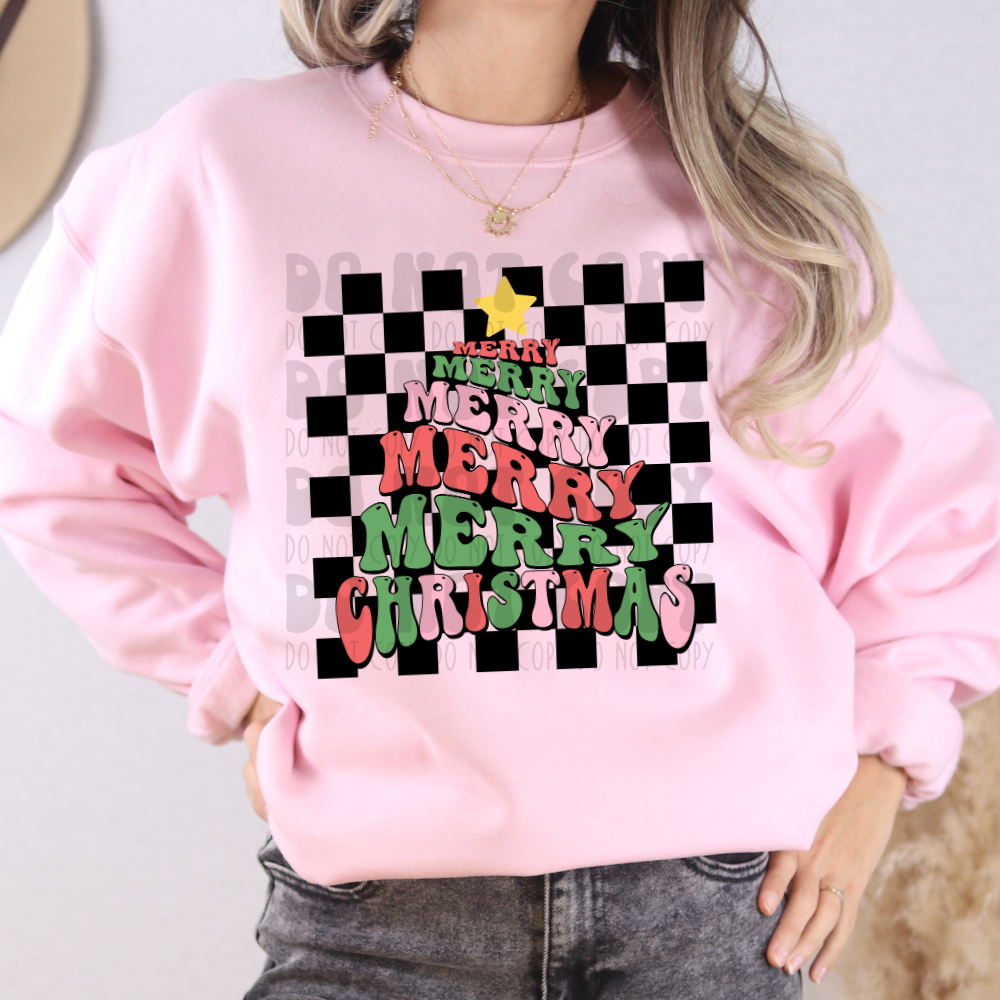 MERRY CHRISTMAS STACKED TREE W/ BACKGROUND - DTF TRANSFER