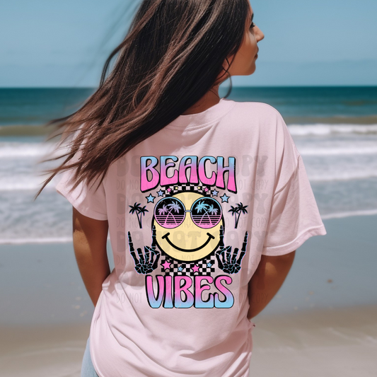 BEACH VIBES BLUE/PINK DISTRESSED - DTF TRANSFER