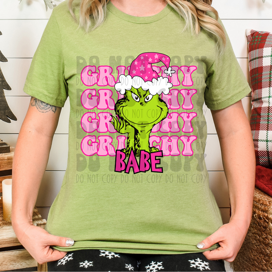 GRINCHY STACKED GREEN GUY BABE - PINK - DTF TRANSFER