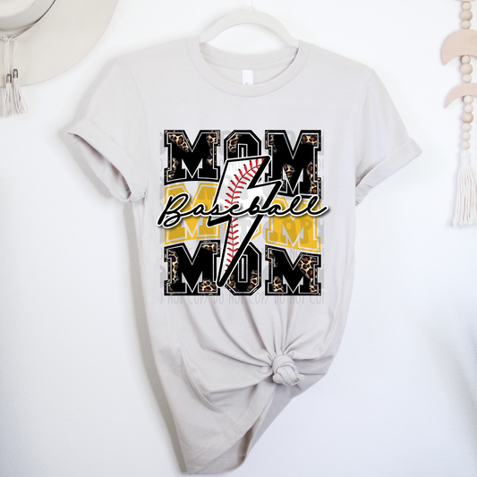 STACKED BASEBALL MOM BLACK/YELLOW - DTF TRANSFER