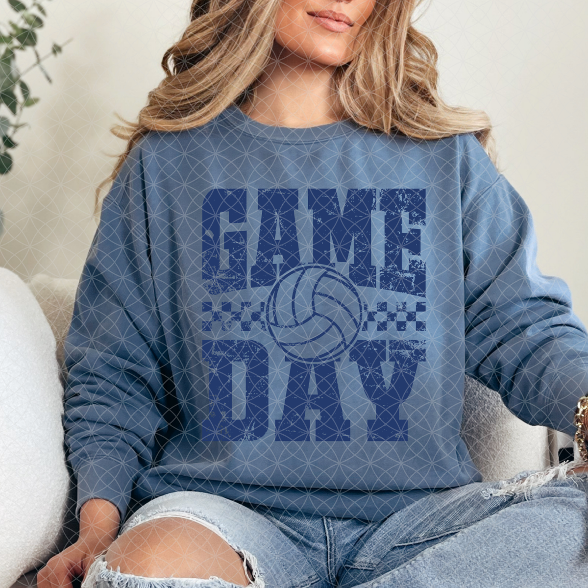GAME DAY VOLLEYBALL CHECKER BLUE - DTF TRANSFER