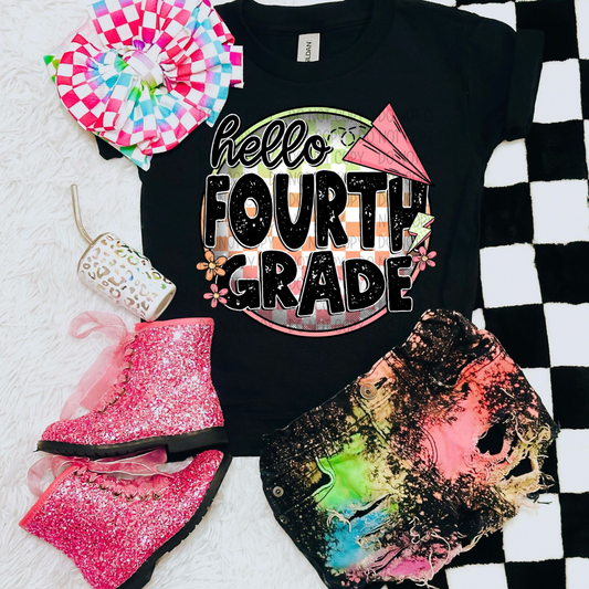 HELLO FOURTH GRADE - GREEN/PINK - DTF TRANSFER