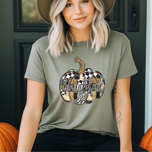 THANKFUL BLK PATTERN PUMPKIN - DTF TRANSFER