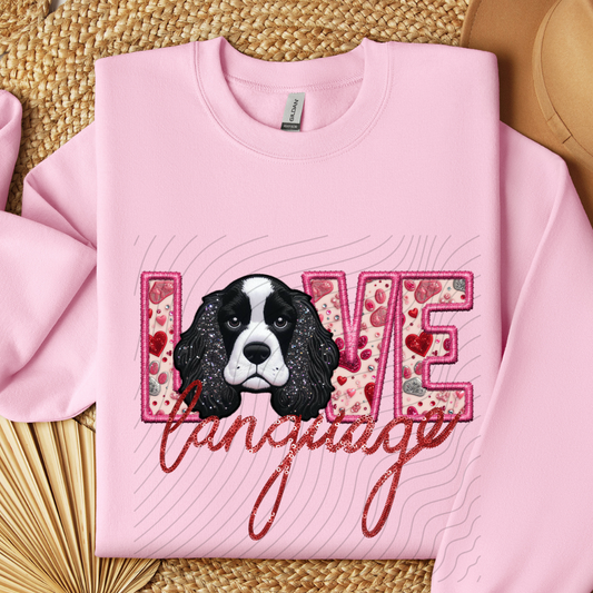 COCKER SPANIEL - BLK & WHT, FAUX EMBROIDERY & FAUX SEQUINS - DTF TRANSFER
