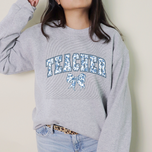 TEACHER BLUE FLORAL - DTF TRANSFER