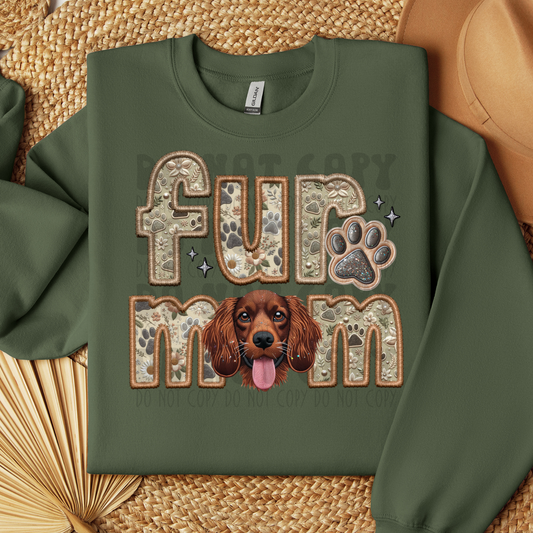 FUR MOM, SPANIEL, BROWN - FAUX EMBROIDERY - DTF TRANSFER