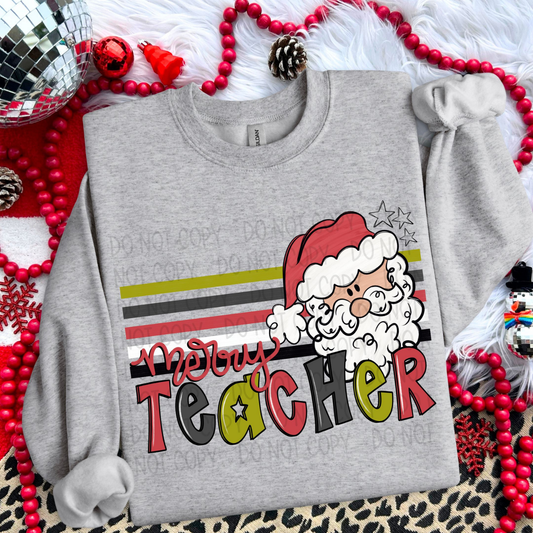 RETRO STRIPE SANTA TEACHER - DTF TRANSFER