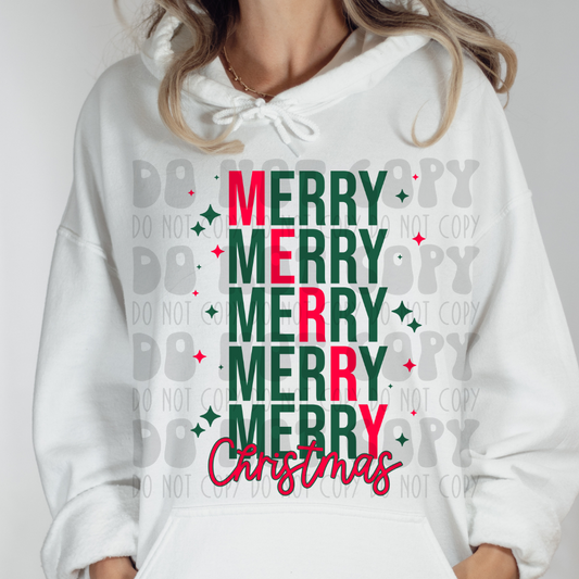 MERRY CHRISTMAS STACKED RED/GREEN STARS - DTF TRANSFER