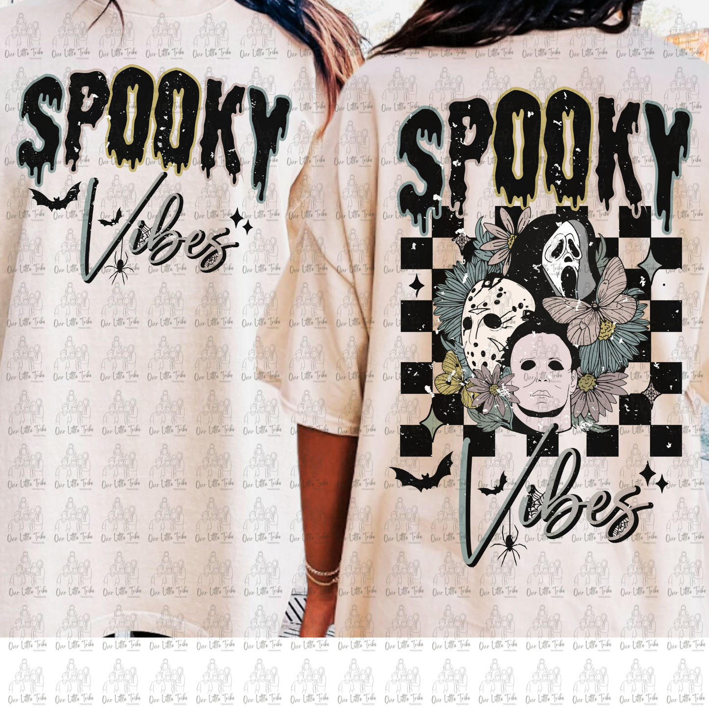 SPOOKY VIBES FRONT & BACK - GRUNGE EFFECT - DTF TRANSFER