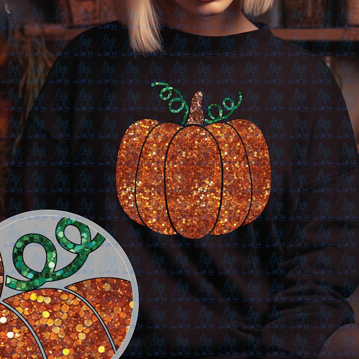 ORANGE PUMPKIN - FAUX SEQUINS  - DTF TRANSFER