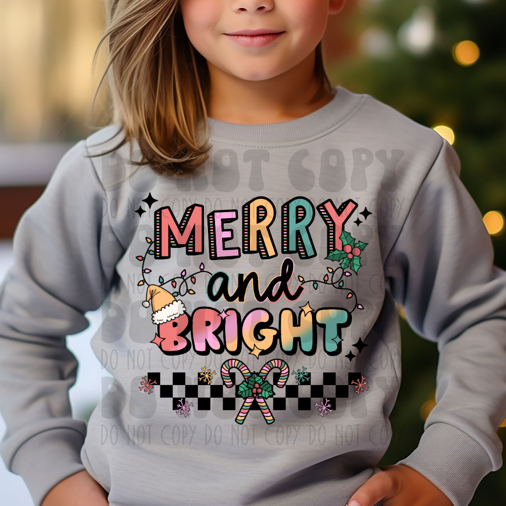 MERRY AND BRIGHT BLACK CHECKERED - DTF TRANSFER