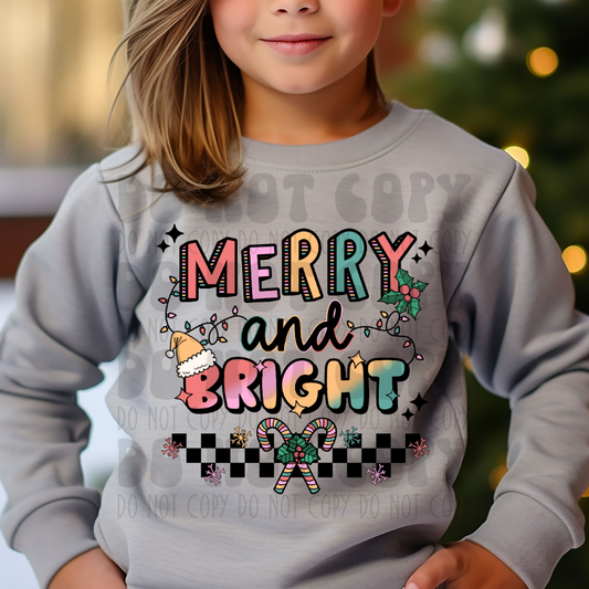 MERRY AND BRIGHT BLACK CHECKERED - DTF TRANSFER