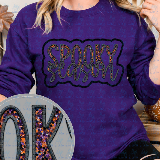 SPOOKY SEASON - FAUX EMBROIDERY & FAUX SEQUINS  - DTF TRANSFER