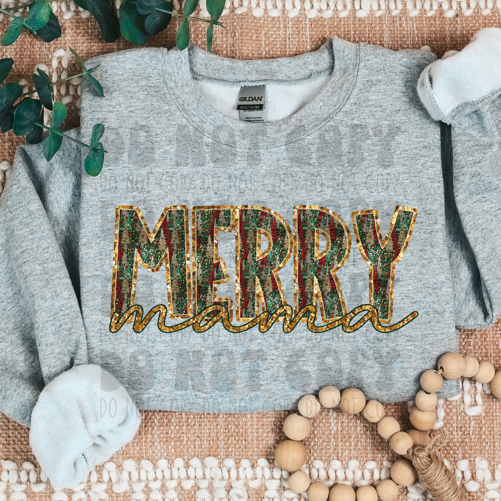 MERRY MAMA GOLD FAUX GLITTER - DTF TRANSFER