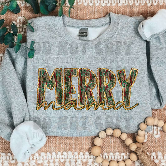 MERRY MAMA GOLD FAUX GLITTER - DTF TRANSFER