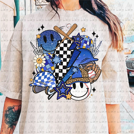BLUE BASEBALL BOLT COLLAGE - DISTRESSED - DTF TRANSFER