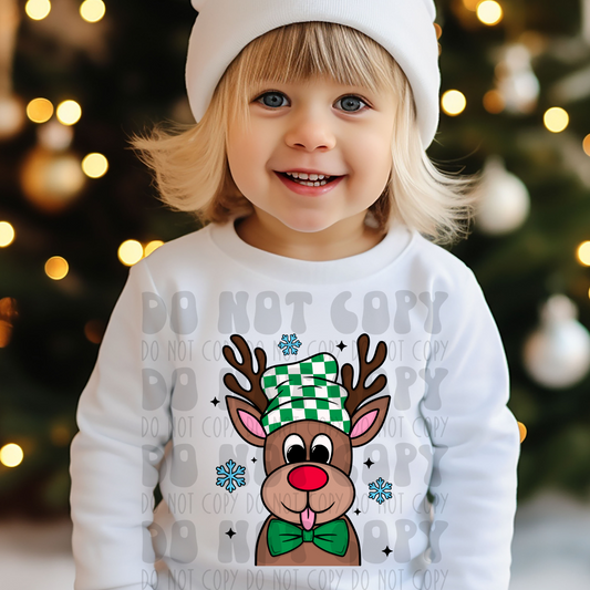 REINDEER W/ GREEN CHECKERED HAT - DTF TRANSFER