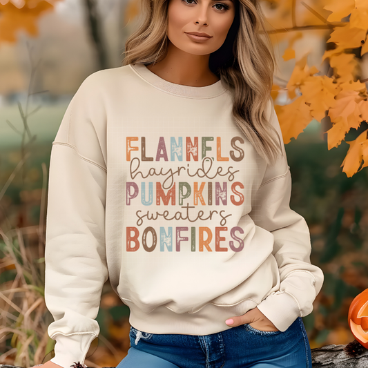 FLANNELS HAYRIDES PUMKINS STACKED WORDS - DTF TRANSFER