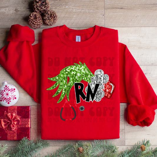 RN GREEN GUY HAND - FAUX SEQUIN - DTF TRANSFER