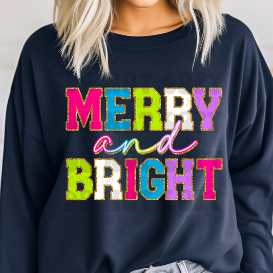MERRY AND BRIGHT - PINK,BLUE,GREEN - DTF TRANSFER