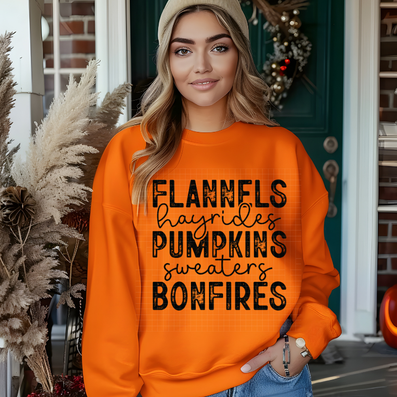 FLANNELS HAYRIDES PUMKINS STACKED WORDS BLK - DTF TRANSFER