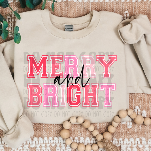 MERRY AND BRIGHT VARSITY RED/PINK - DTF TRANSFER