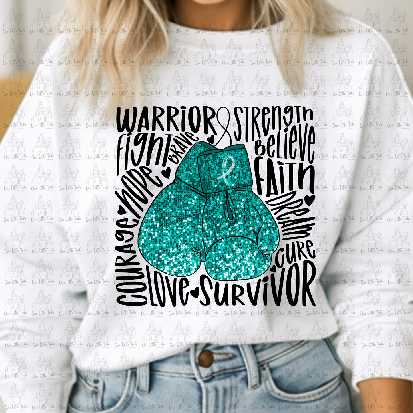 TEAL SEQUIN GLOVES - FAUX SEQUIN - DTF TRANSFER