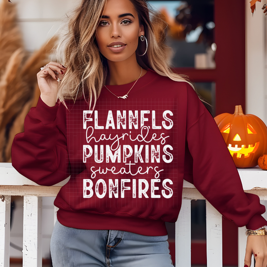 FLANNELS HAYRIDES PUMKINS STACKED WORDS WHT - DTF TRANSFER