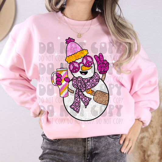 SNOWMAN PINK/ORANGE - FAUX SEQUINS - DTF TRANSFER