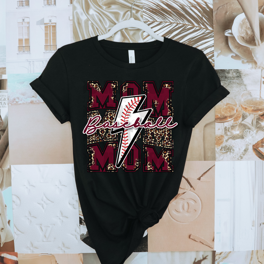 STACKED BASEBALL MOM MAROON/LEOPARD - DTF TRANSFER