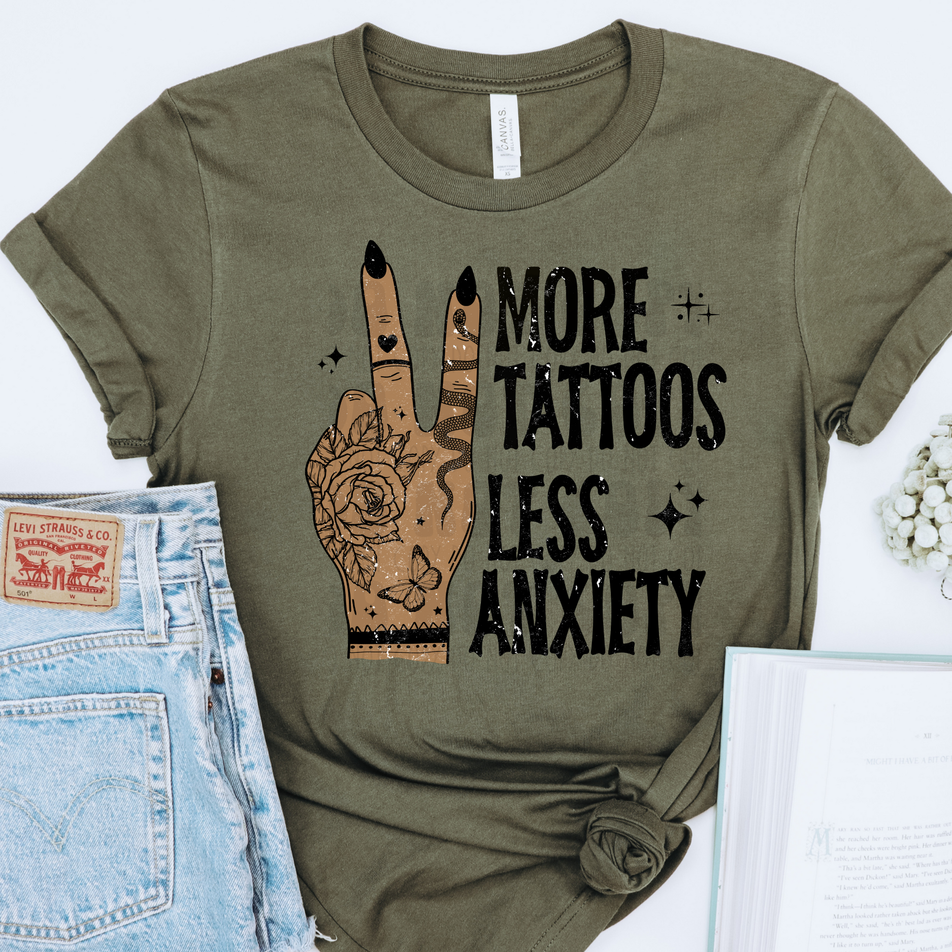 MORE TATTOOS LESS ANXIETY SKIN 3 DISTRESSED - DTF TRANSFER – Our Little ...