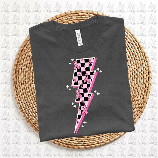 CHECKERED BOLT BREAST CANCER WHITE OUTLINE - DTF TRANSFER