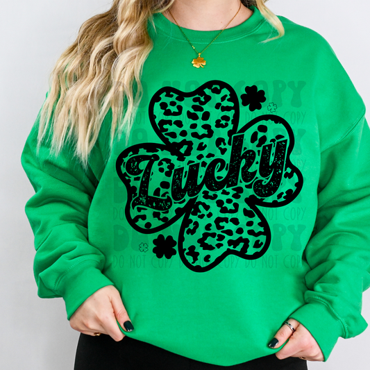 LUCKY LEOPARD CLOVER ALL BLK - DTF TRANSFER