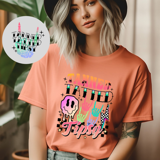 TAN TATTED AND TIPSY W/POCKET - DTF TRANSFER