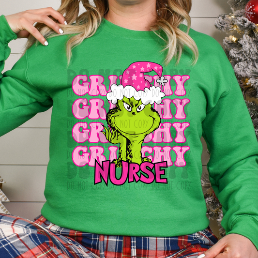 GRINCHY STACKED GREEN GUY NURSE - PINK - DTF TRANSFER