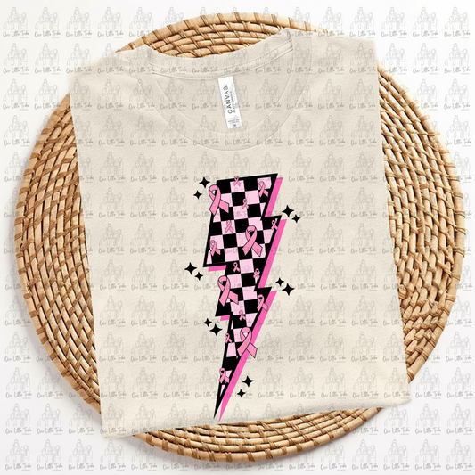CHECKERED BOLT BREAST CANCER BLACK OUTLINE - DTF TRANSFER