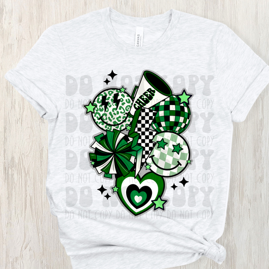 RETRO GREEN/ BLACK CHEER COLLAGE - DTF TRANSFER