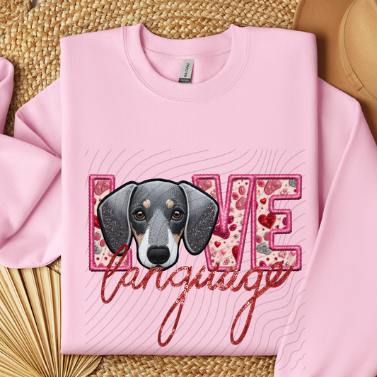 DACHSHUND - SILVER, FAUX EMBROIDERY & FAUX SEQUINS - DTF TRANSFER