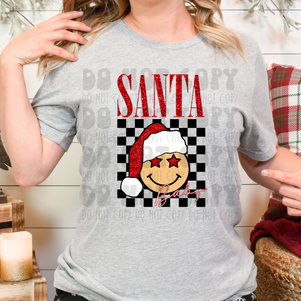 SANTA BABY STAR SMILEY - FAUX GLITTER - DTF TRANSFER