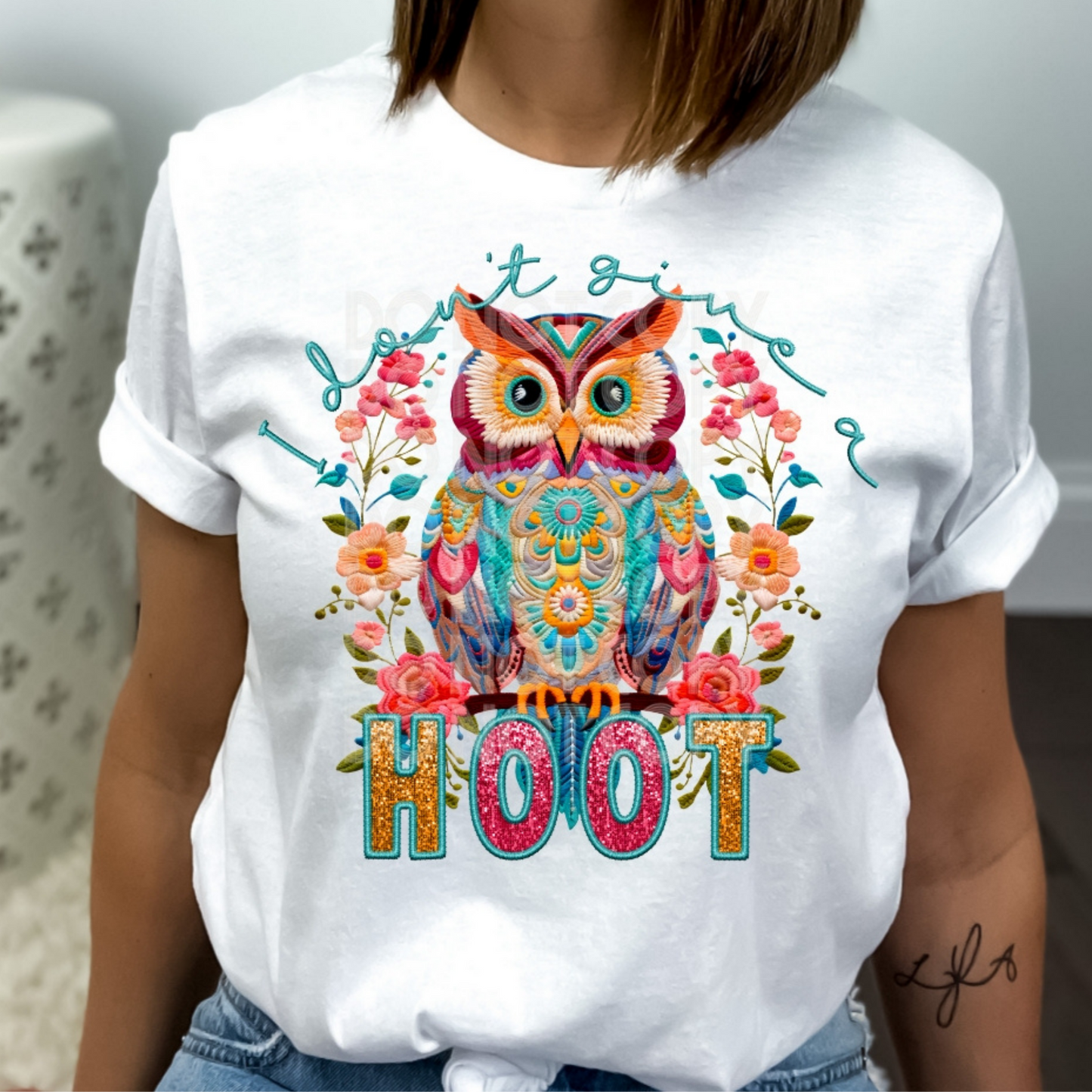 I DON'T GIVE A HOOT - FAUX EMBROIDERY - DTF TRANSFER