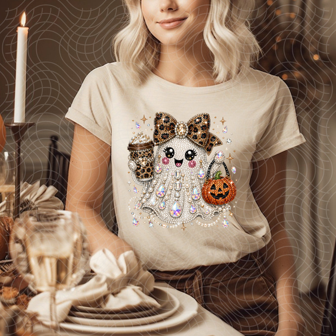 FAUX BEJEWELED GHOSTIE - DTF TRANSFER