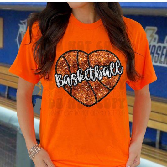 BASKETBALL HEART FAUX GLITTER - DTF TRANSFER