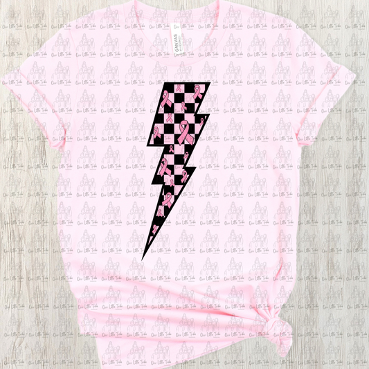 CHECKERED BOLT BREAST CANCER BLACK OUTLINE PLAIN - DTF TRANSFER