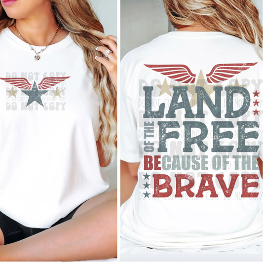 LAND OF THE FREE DULL DISTRESSED - FRONT AND BACK - DTF TRANSFER