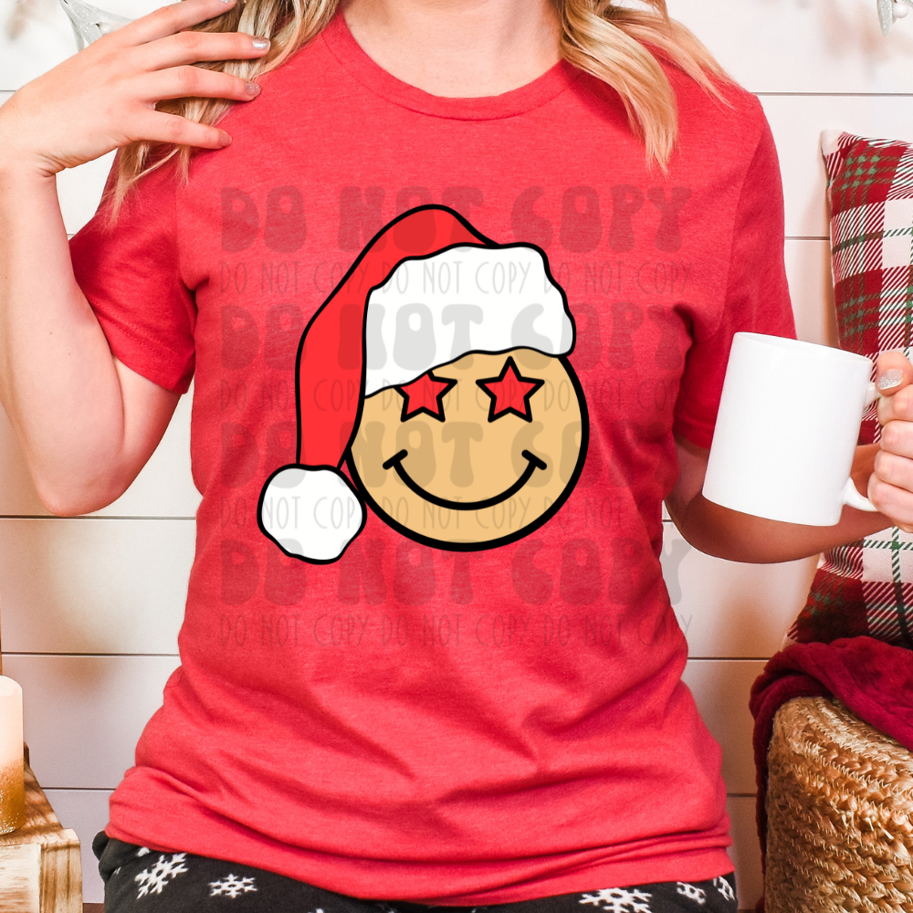 STAR SMILEY W/ SANTA HAT - DTF TRANSFER